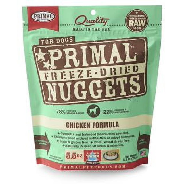 Primal Pet Foods Nuggets Sans Grain Formule de poulet Geler la nourriture pour chiens séchés, 5.5 oz
