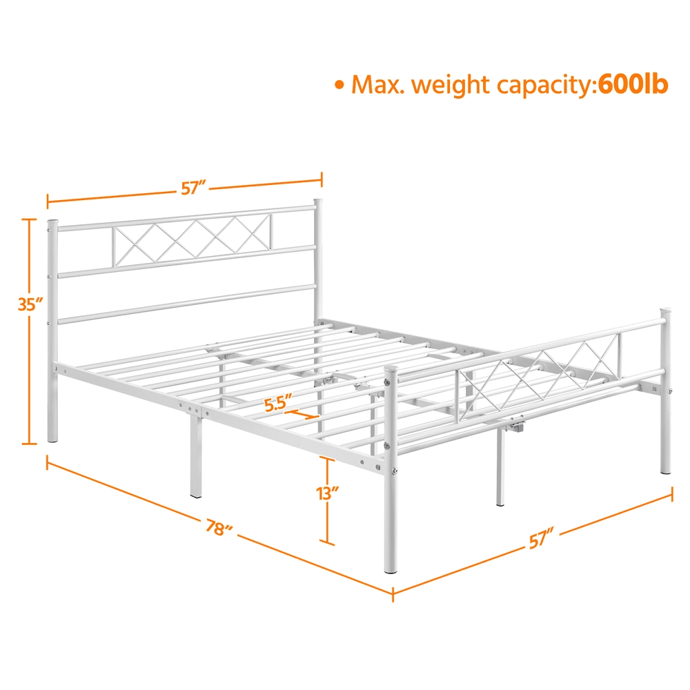 FullFurnique Cadre de Lit Plateforme en Métal Simple avec Tête et Pied de Lit, Double, Blanc