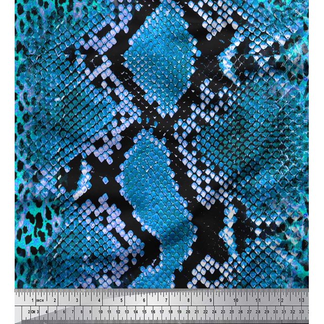 Soimoi Blue Modal Satin Fabric Leopard & Snake Animal Skin Print Sewing Fabric Yard 42 Inch Wide
