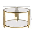 thumbnail image 2 of Table Basse en Verre de 31,5 Pouces avec Rangement, Table Centrale Ronde avec Tablette, Table Basse Ronde à 2 Niveaux pour Salon Moderne avec Miroir Clair, Base Tambour Circulaire en Métal, Fini Or et Tablette Inférieure, 2 of 7