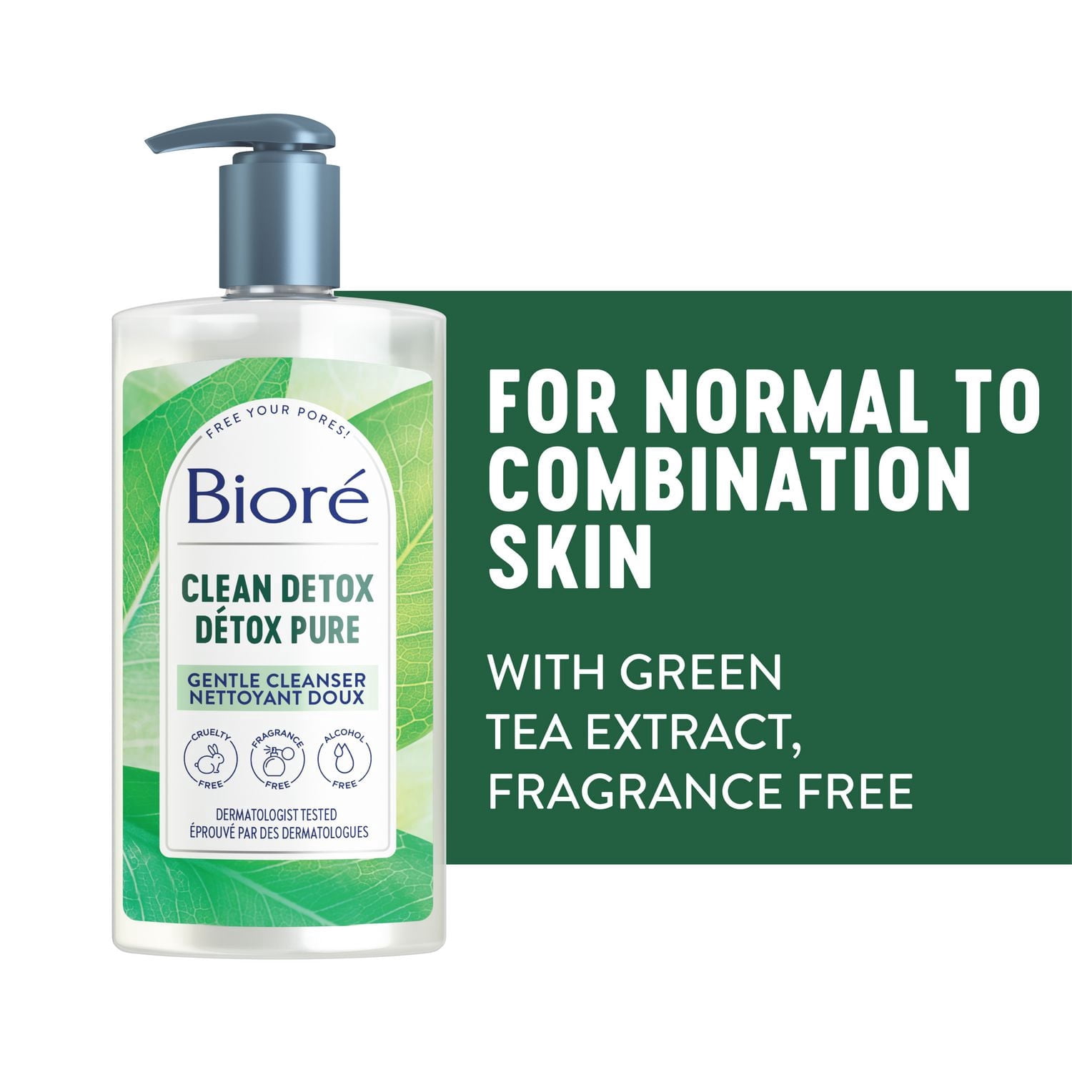 Nettoyant doux pour le visage Détox Pure de Bioré, Pour Peau normale ou Mixte, 200mL