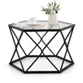 thumbnail image 1 of Costway Coffee Table Geometric Glass Modern W/Tempered Glass Top & Metal Legs Living Room, 1 of 10