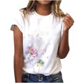 thumbnail image 2 of Hauts d'Été Grande Taille pour Femmes Chic T-Shirt Décontracté Ample à Imprimé Floral à Col Rond Imprimé à Manches Courtes Hauts T-Shirt à Col en V pour Femmes en Liquidation, 2 of 8