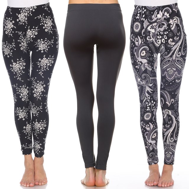 White Mark Women's 3-Pack Soft Stretchable Printed Leggings