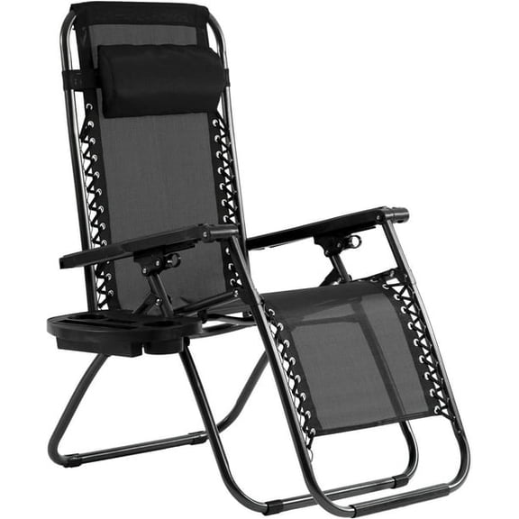 FDW 250 lbs Zero Gravity Chair, Patio Lounge Recliner Chaise, Adjustable Outdoor Chair with Cup Holder, Metal/Textilene, Black