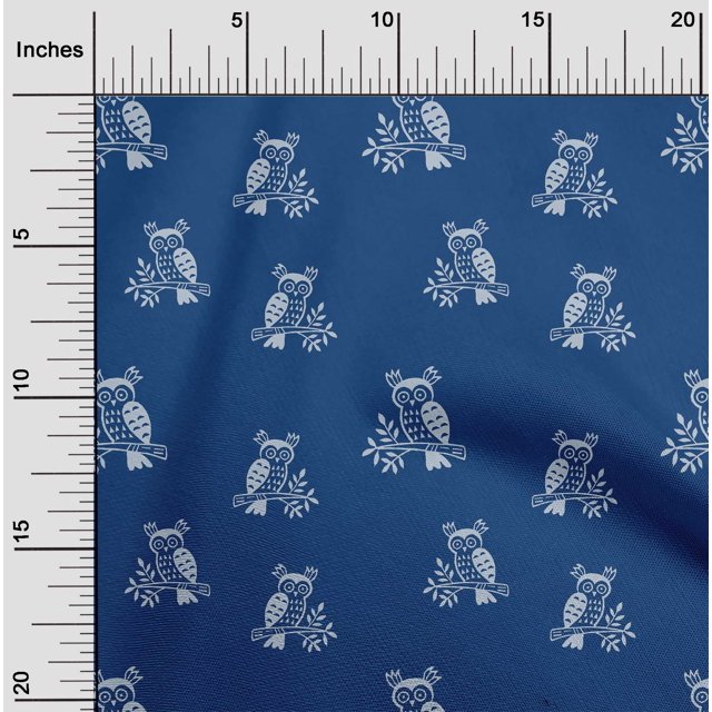 oneOone Polyester Lycra Fabric Branch & Owl Block Printed Fabric 1 Yard 56 Inch Wide
