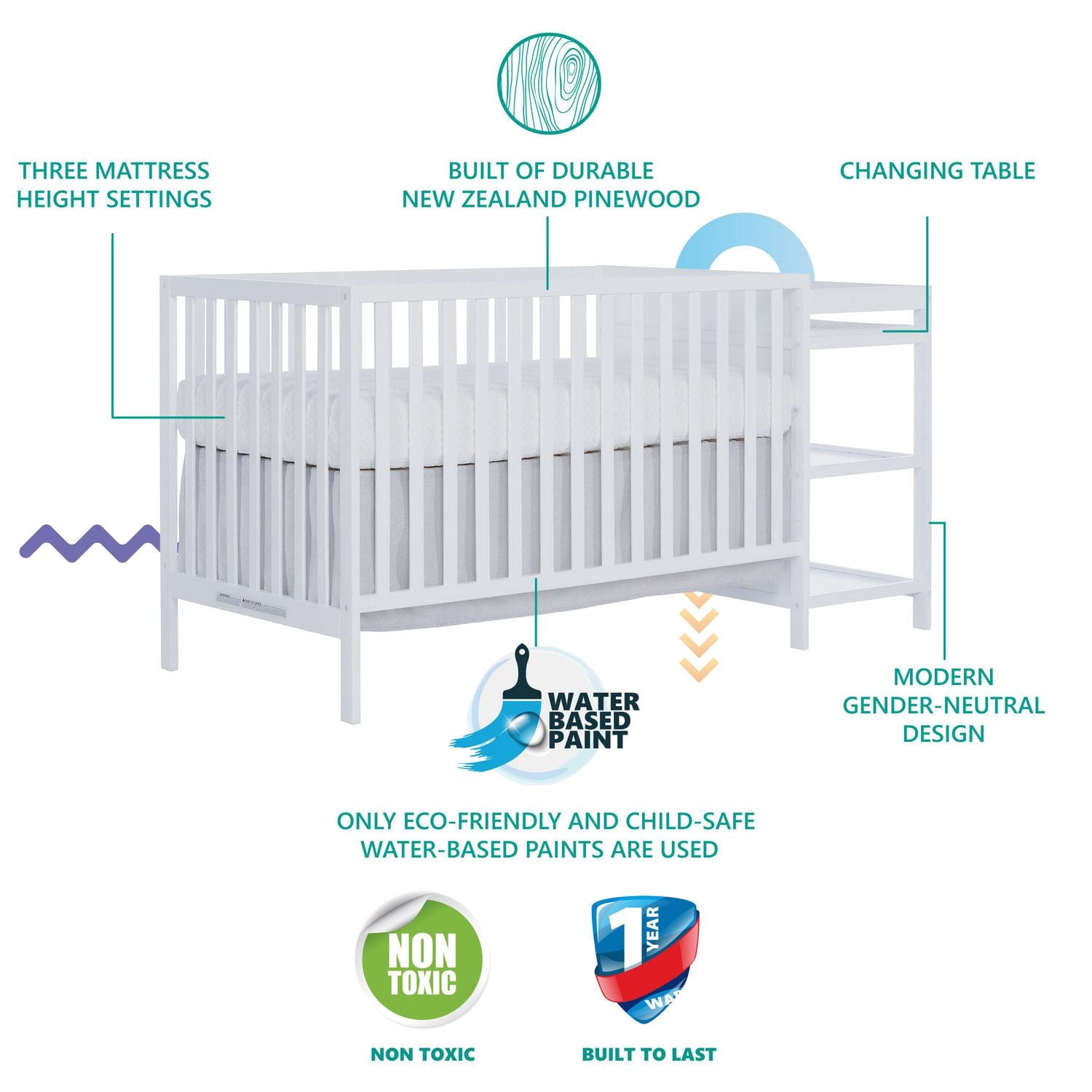 Dream On Me Hamilton 4-in-1 Convertible Crib and Changer Style#679