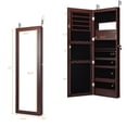 thumbnail image 3 of Gymax Wall Door Mounted Lockable Jewelry Cabinet with LED Lights and Protective Fabric Lining, Brown, 3 of 10