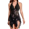 thumbnail image 3 of Bikini Set, Halterneck Comfortable Split Swimsuit  For Beach Black Print 5XL, 3 of 6