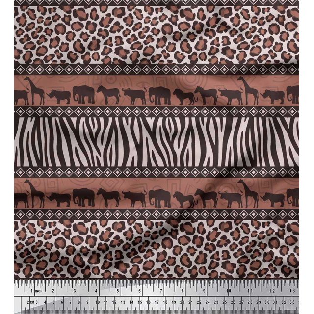Soimoi Polyester Crepe Fabric Animal Skin & Animals Group Decor Fabric Printed Yard 42 Inch Wide