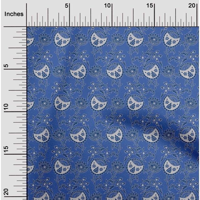 oneOone Cotton Poplin Fabric Leaves & Floral Block Print Fabric BTY 42 Inch Wide