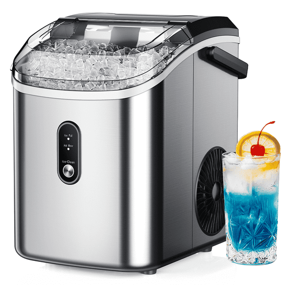 Simzlife 35lbs/24H Nugget Ice Maker Countertop,Portable Ice Maker Machine with Auto-Cleaning, Silver