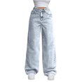 thumbnail image 3 of CHCNHAC Jeans à Jambe Grand pour Femmes 2025 Taille Haute Extensibles Jeans à Jambe Droite Mode à Coutures devant Pantalon en Denim Ample Rétro Y2k, 3 of 5