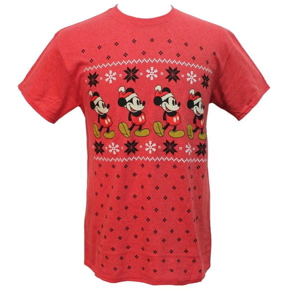 Disney Mickey Mouse Men's Far Isle Christmas Holiday T-Shirt (Small)