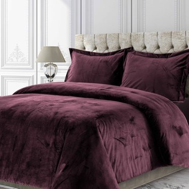 Tribeca Living Venice Velvet Oversized Solid Duvet Set, Twin, Plum (VENICEDUVETWPLU)