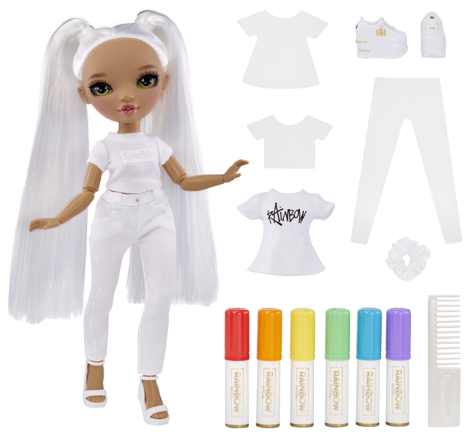 Poupée-mannequin artistique Rainbow High Color & Create avec yeux verts