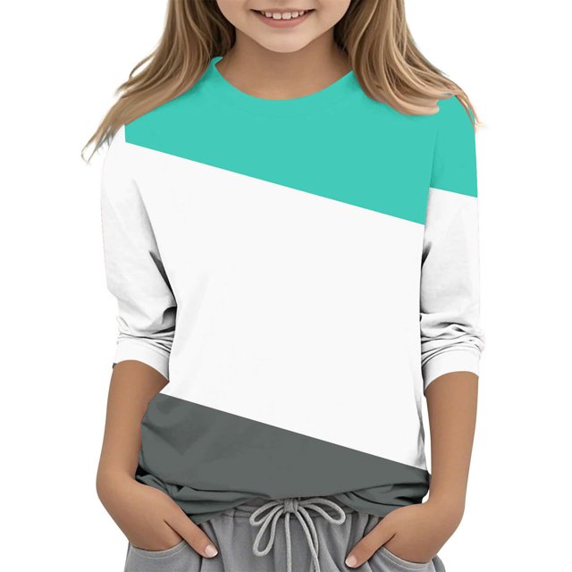 MeetoTime T-Shirt à Manches 3/4 Rayé Imprimé pour Enfants Col Rond Décontracté Ample Blouses pour Garçons Filles 3-12 Ans