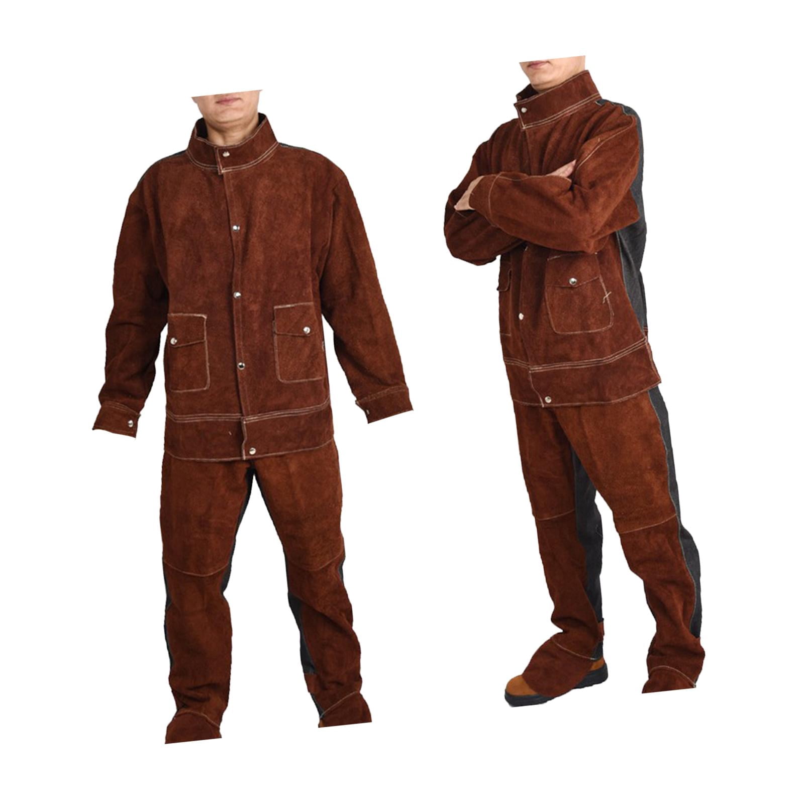 TISHITA Leather Welding Jacket Pants Suit Fire Resistant Anti Scald Welders Overalls L