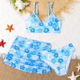 thumbnail image 2 of MIASHUI 3 Piece Girls Bathing Suits Leaf Flower Printed Bikini Set with Skirt Cover Up,Blue,7-8 Years, 2 of 6