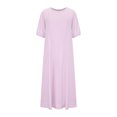 thumbnail image 4 of Gspmoly Robe pour Femmes, Robe Longue Unie à Manches Bouffantes Mi-Longues en Coton et Lin à Col Rond Ample, Mode pour Femmes, Robes de Cocktail pour Femmes, Cadeaux de Vacances, 4 of 8