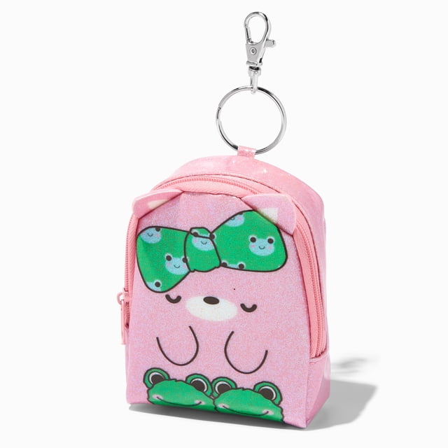 Claire's Mini Backpack Keychains Sleepy Cat, Pink Key Ring with Easy Attach Hook