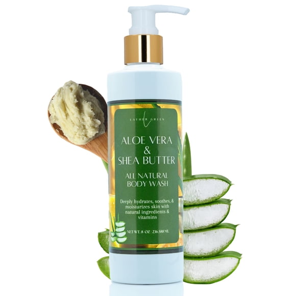 Aloe Vera & Shea Butter Natural Body Wash, Hydrating Shower Gel for All Skin Types, 8 oz by LatherGreen