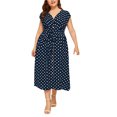 thumbnail image 1 of Fridja Robe Décontractée Sans Manches à Col en V pour Femmes Grande Taille à Pois avec Ceinture à Boutons, 1 of 9