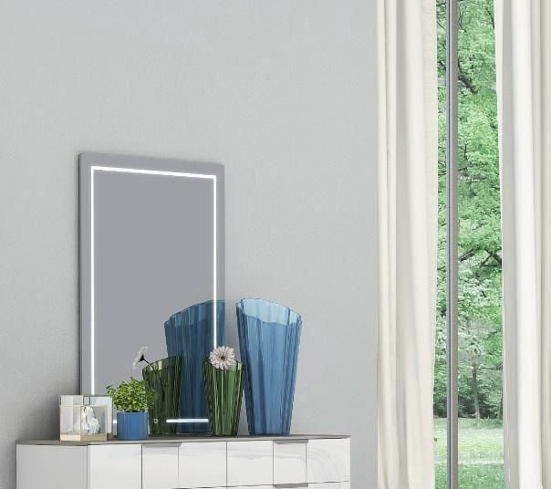 MIROIR K-LIVING HARVEY EN FLANELLE GRIS AVEC LUMIÈRES LED