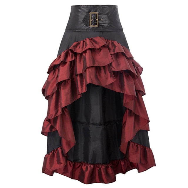 XZNGL Women Middl Ages Ruffles Punk Gothic Splicing Irregular Ankle-Length Cupcake Skirt