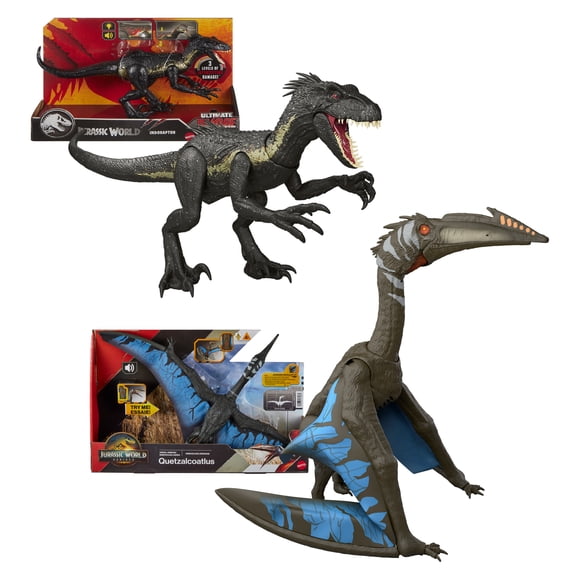 Jurassic World Bundle - Rebirth Quetzalcoatlus Aerial Ambush Winged Action Figure & Ultimate Damage Indoraptor Dinosaur Toy Figure