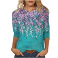 thumbnail image 1 of QIPOPIQ Hauts d'Été pour Femmes 2024, T-Shirts Décontractés à Manches 3/4 Col Rond Tendance Amples Basiques pour Sortir Blouses Fluides Liquidation, 1 of 5