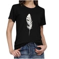 thumbnail image 4 of T-Shirt pour Femmes Mode Femmes T-Shirt à Manches Courtes Imprimé Plume Haut Décontracté Tee Blouse, 4 of 4