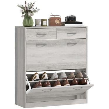 HOMCOM Entryway Cabinet with 2 Flip Drawers for 12 Pairs of Shoes Grey