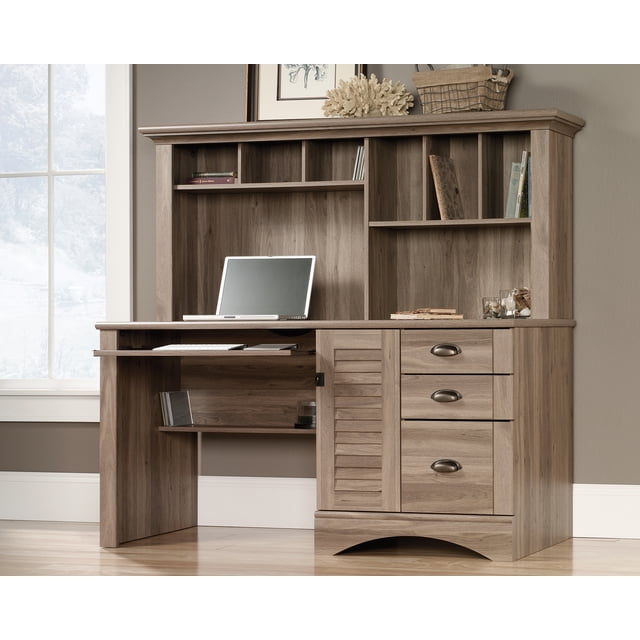 Sauder Harbor View Desk with Hutch, Salt Oak