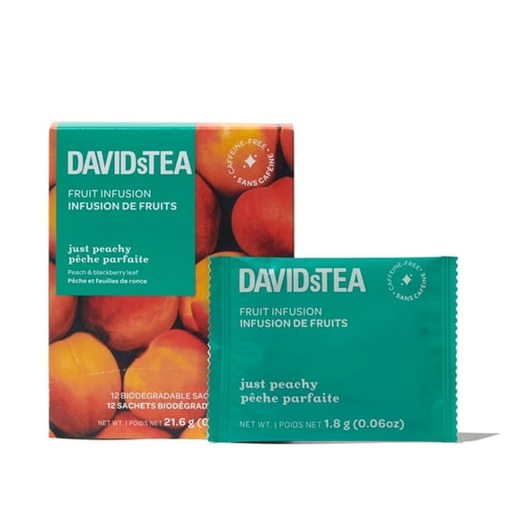 DAVIDsTEA - Herbal - Pack of 12 Individually Wrapped Sachets - Just Peachy Tea