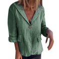 thumbnail image 1 of MIASHUI Loose Fit Solid Color Button-Up Notched Collar Linen Blend Blazer Cardigan for Women Bohemian Style Lightweight Jacket Green,XL, 1 of 7