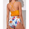 thumbnail image 4 of Women Two Piece Swimsuits High Waisted Ruffle Flounce Bikini V Neck Tummy Control Bathing Suit Yellow Floral (M, 4 of 5