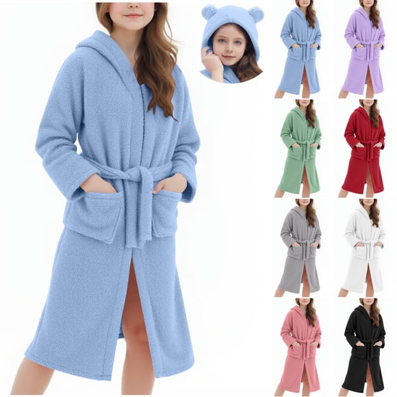 EYWGYA Fall/Winter Kids Fleece Clothes,Toddler Boys and Girls Jackets,Bed Children's Clothing Thickened Hooded Extended Bathrobe Children's Velvet Pajamas Sleepwear for Girls