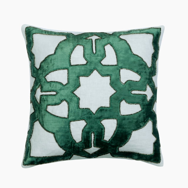 Housse de Coussin Décorative, Bleu Sarcelle 16"x16 Pouces (40x40 cm) Housses de Coussin Décoratives, Velours et Lin Appliqué Grec Coussins Décoratifs pour Canapé, Motif Abstrait Style Moderne - Rhéa