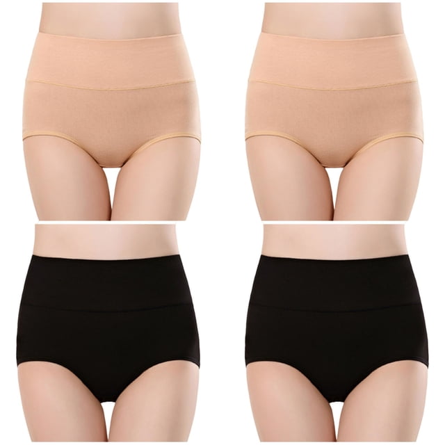 Plebaso Womens High Waisted Cotton Underwear Full Coverage Ladies Panties Multipack Regular and Plus Size