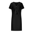 thumbnail image 3 of Robes pour Femmes 2024 Été Oversize Col Rond à Nouer Manches Courtes Couleur Coton Coton Lin Robe Longueur Genou Robe à Manches Courtes et Col Ras du Cou Rabais de 50 % Liquidation!, 3 of 5