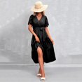 thumbnail image 4 of B91xZ Robe T-Shirt d'Été Printemps Été pour Femmes Plage à Fleurs, Robe Débardeur Décontractée Ample à Manches Courtes avec Poches, Noir TTG, 4 of 4