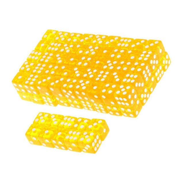 100 x Translucent 16mm Six Sided Spot Dice Board Dice Spot RPG Games Yellow