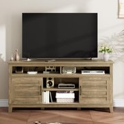 YUSAZENS Farmhouse TV Stand for 63-Inch TV, Entertainment Center with Adjustable Shelves & Cabinet Doors