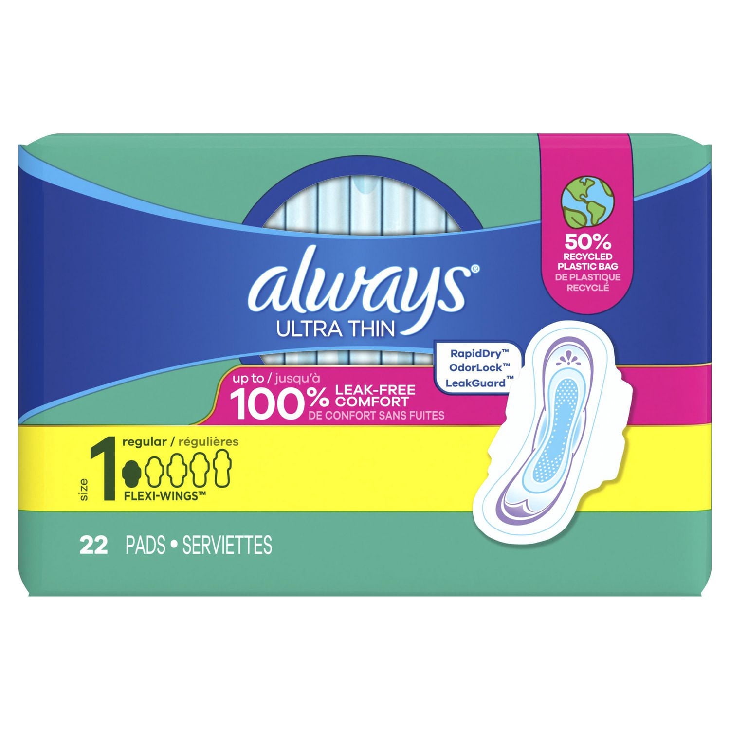 Always Pads For Women Ultra Thin With Wings, Size 2, Long Super Absorbency, Unscented 58 Count