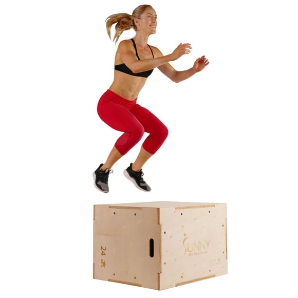 Sunny Health & Fitness Wood Plyo Box with Removable Foam Cover, 227 KG Weight Capacity and 3 in 1 Height Adjustment - 76 cm / 61 cm / 51 cm