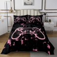 thumbnail image 1 of YST Boys Gaming Quilt Set Queen Kids Gamer Bedspread Pink Geometry Honeycomb Print Coverlet Set, Gamepad Controller Decor Bed Set Modern Abstract Plaid Bedding 3 Pcs, 1 of 5