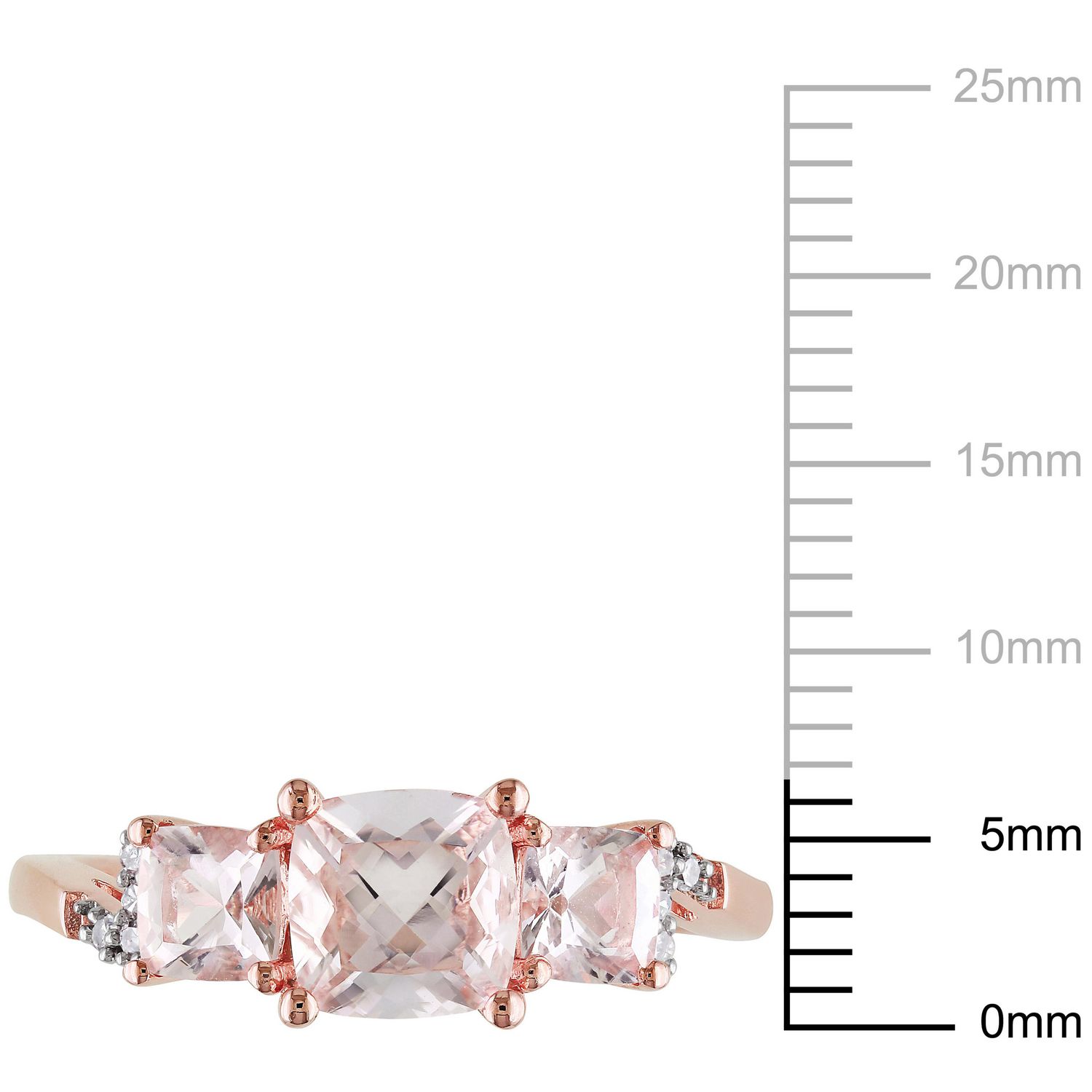 Bague à trois pierres avec morganite d'1,40 ct PBT et accents de diamants en argent sterling plaqué de rhodium rose de Tangelo
