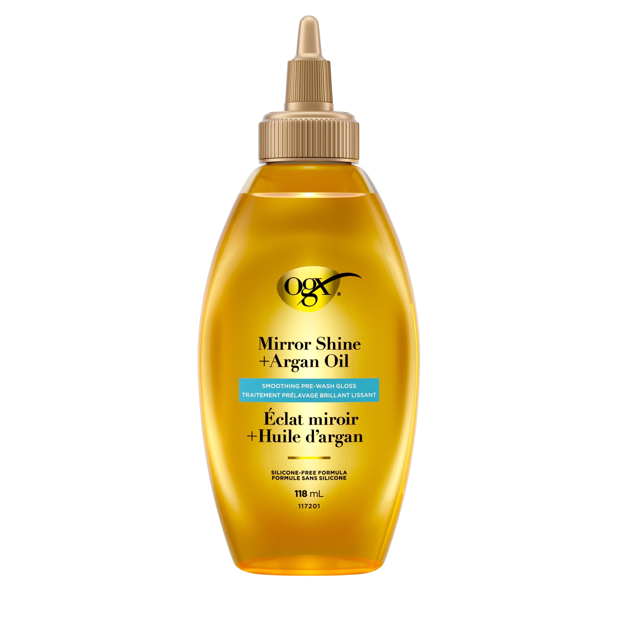 OGX Éclat Miroir + Huile d'Argan Gloss Capillaire Prélavage, Traitement Lissant à Rincer pour 48 Heures d'Éclat Brillant* & Réparation Nourrissante, Huile Capillaire Légère Répare les Pointes Fourchues***