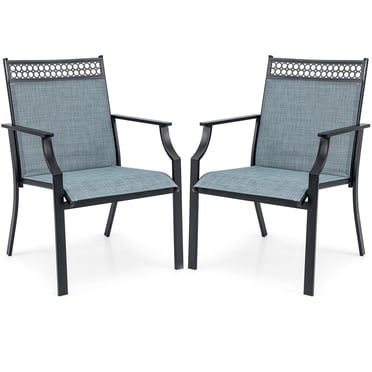 Costway Ensemble de 2 Chaises de Patio avec Tissu Respirant Toutes Saisons Dossier Haut Bleu